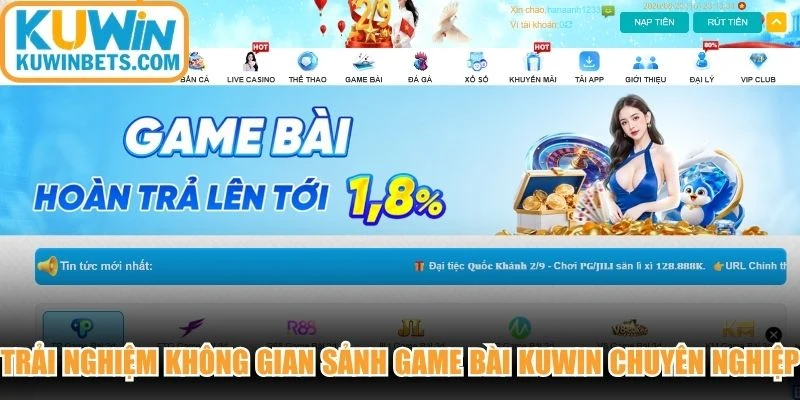 Trải nghiệm không gian sảnh game bài KUWIN chuyên nghiệp